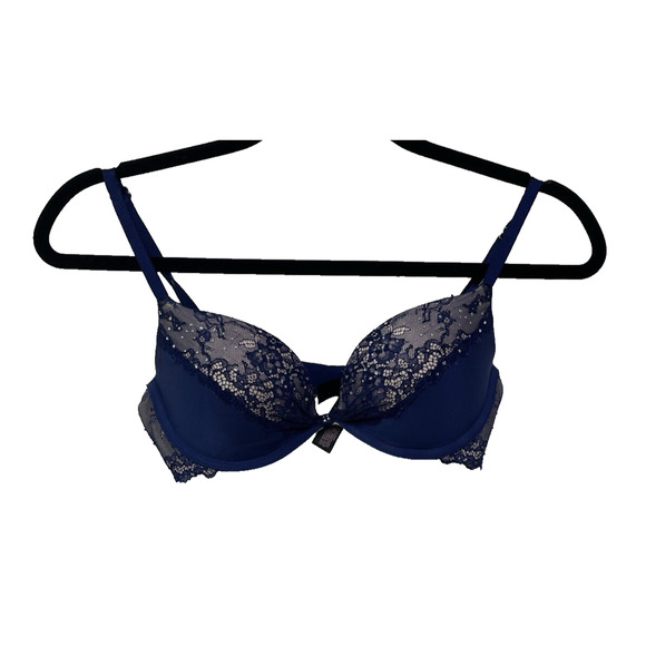 32C Victoria's Secret Womens Blue Padded Demi Underwire Back Closure Push-Up Bra - Picture 1 of 13